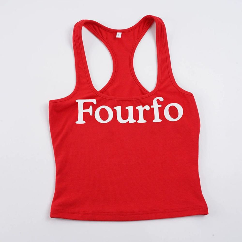 Zara Retro Letter Print Sporty Low Cut Contrast Racerback Tank Top - Picture 7 of 7